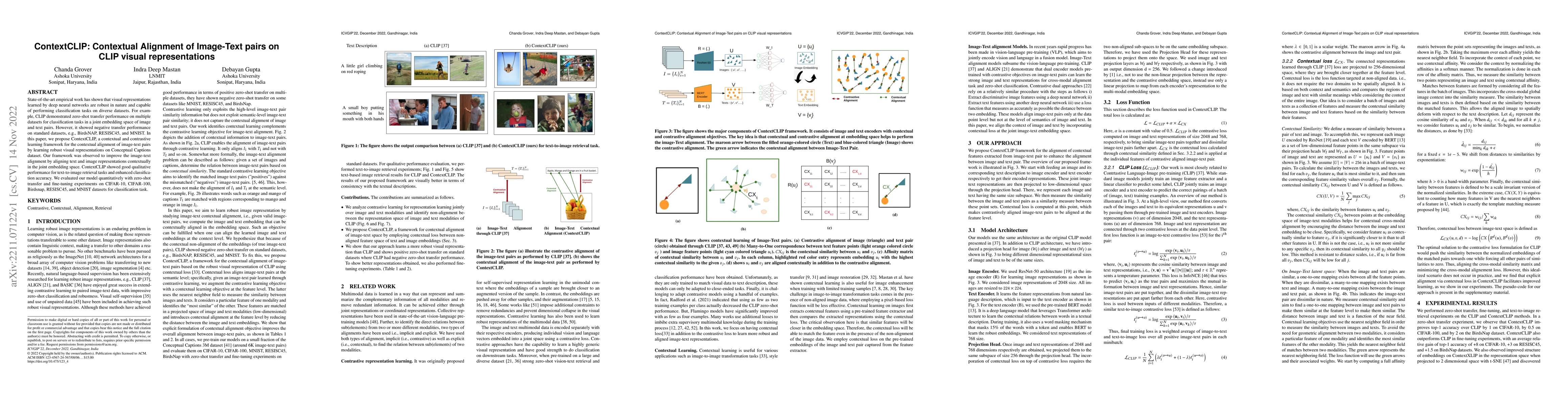 Thumbnail for ContextCLIP: Contextual Alignment of Image-Text pairs on CLIP visual
  representations