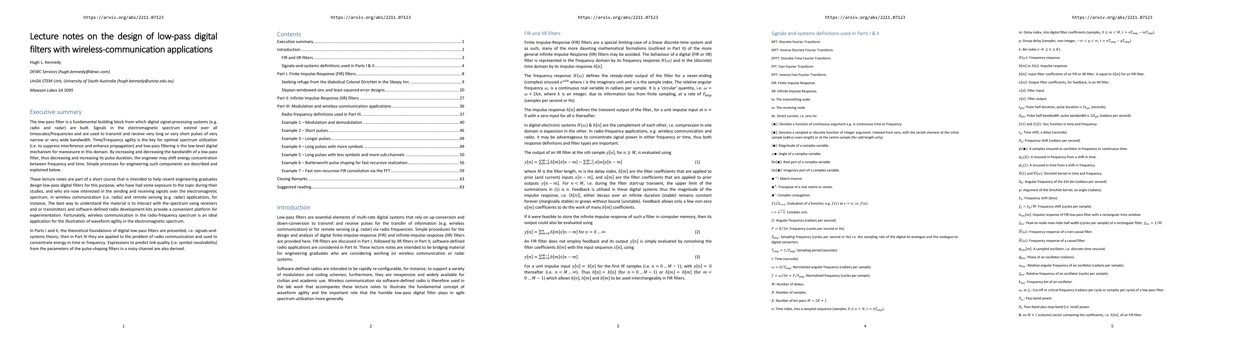 Thumbnail for Lecture notes on the design of low-pass digital filters with
  wireless-communication applications