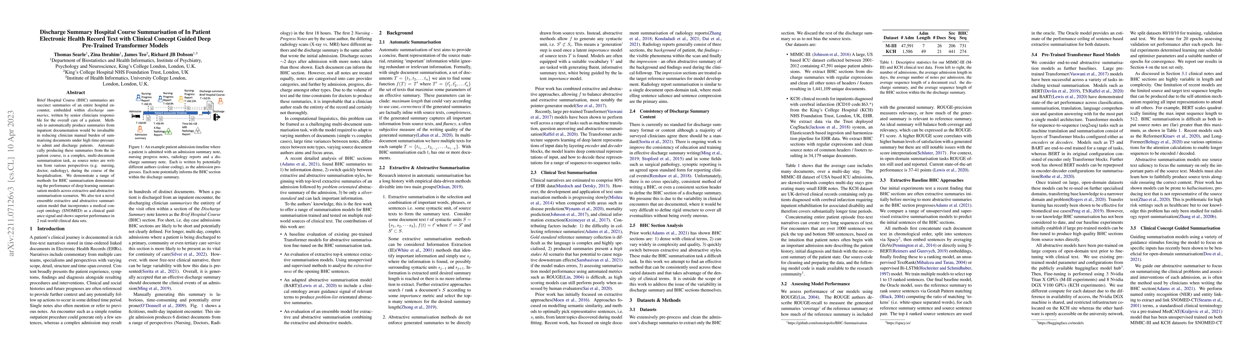 Thumbnail for Discharge Summary Hospital Course Summarisation of In Patient Electronic
  Health Record Text with Clinical Concept Guided Deep Pre-Trained Transformer
  Models