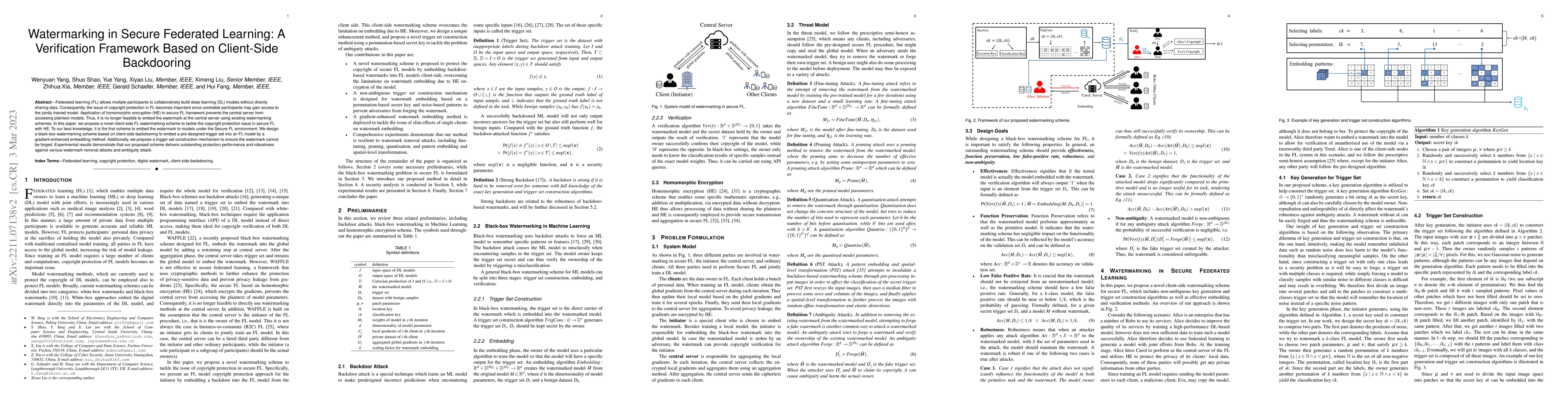 Thumbnail for Watermarking in Secure Federated Learning: A Verification Framework
  Based on Client-Side Backdooring