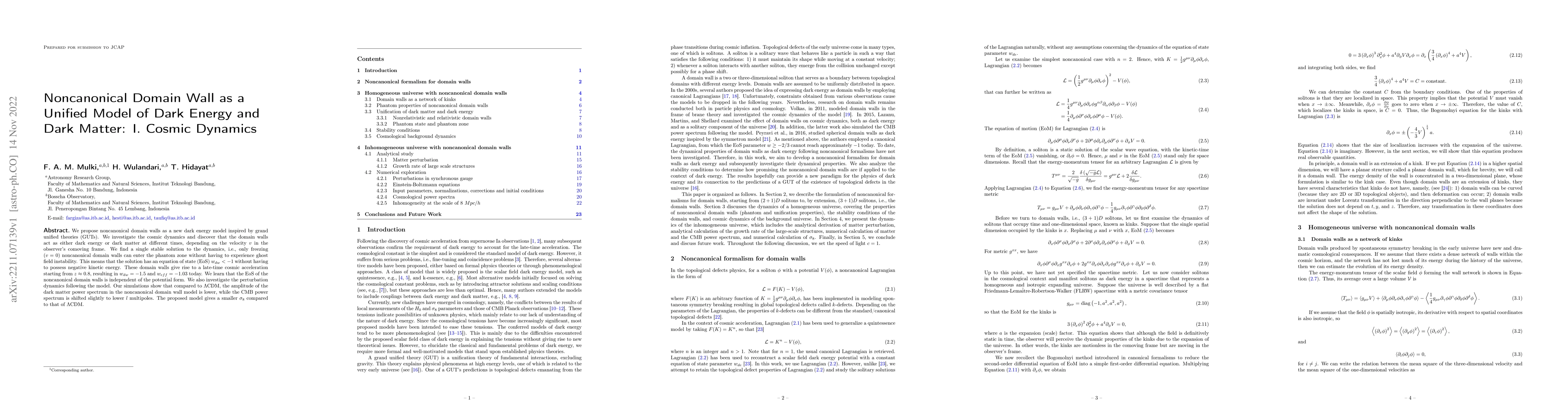 Thumbnail for Noncanonical Domain Wall as a Unified Model of Dark Energy and Dark
  Matter: I. Cosmic Dynamics