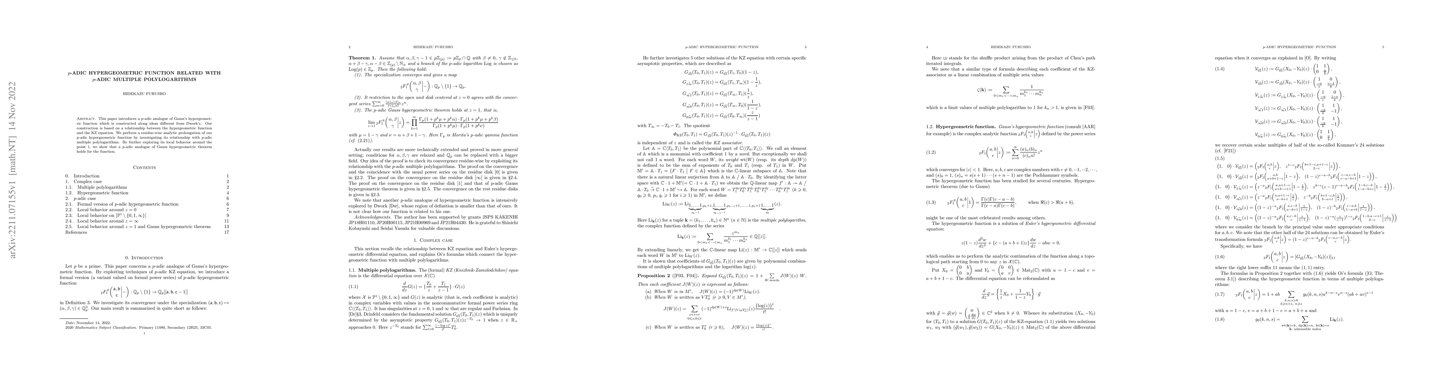 Thumbnail for $p$-adic hypergeometric function related with $p$-adic multiple
  polylogarithms