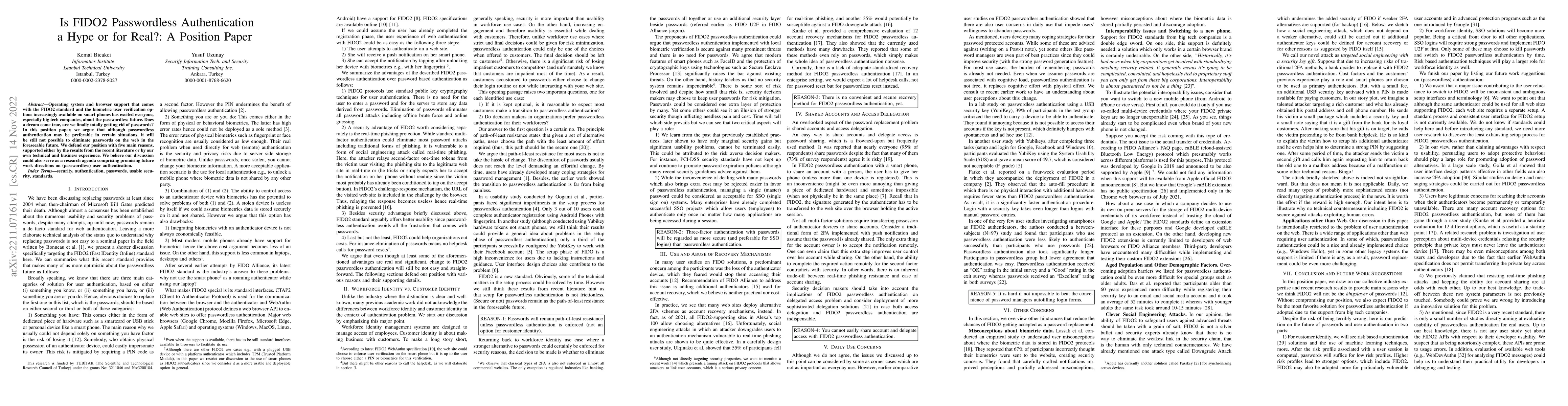Thumbnail for Is FIDO2 Passwordless Authentication a Hype or for Real?: A Position
  Paper