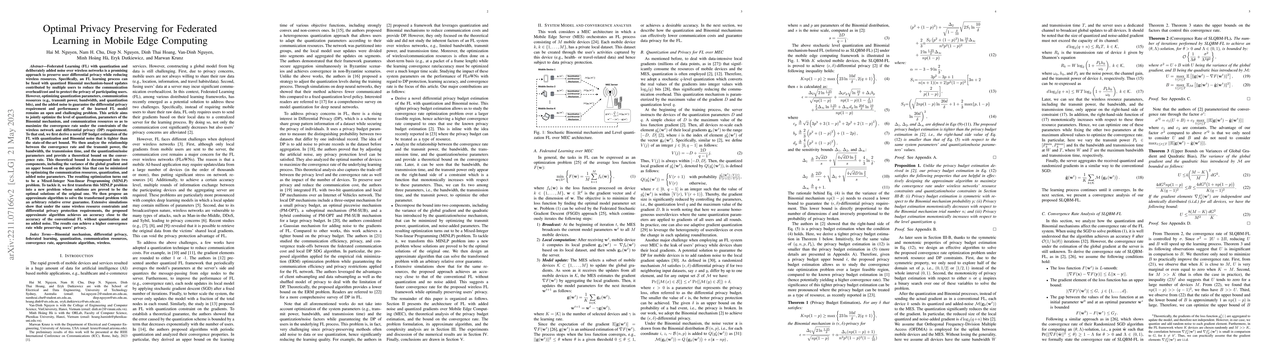 Thumbnail for Optimal Privacy Preserving for Federated Learning in Mobile Edge
  Computing