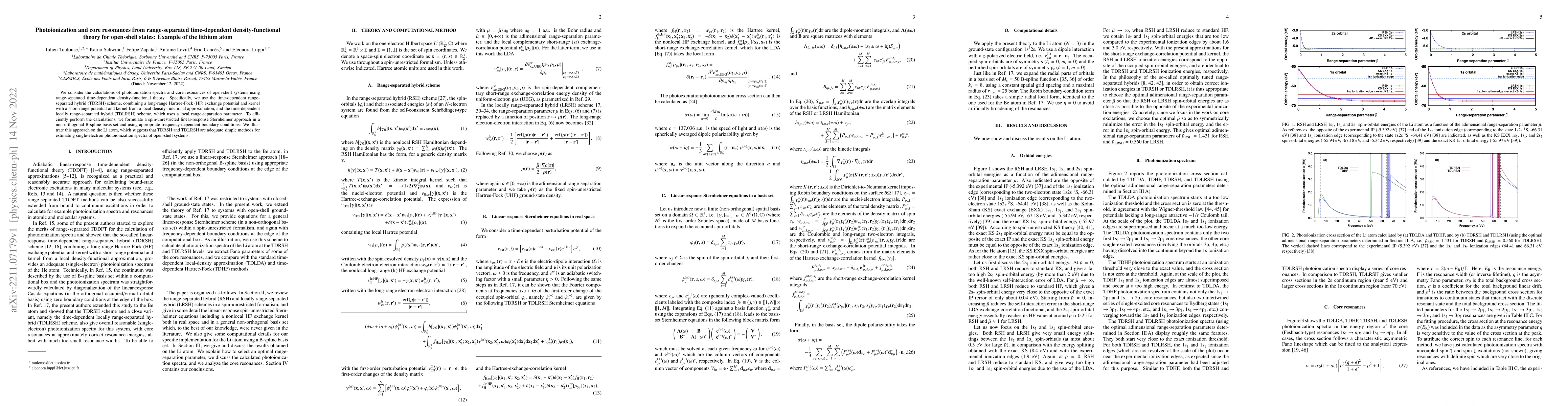 Thumbnail for Photoionization and core resonances from range-separated time-dependent
  density-functional theory for open-shell states: Example of the lithium atom