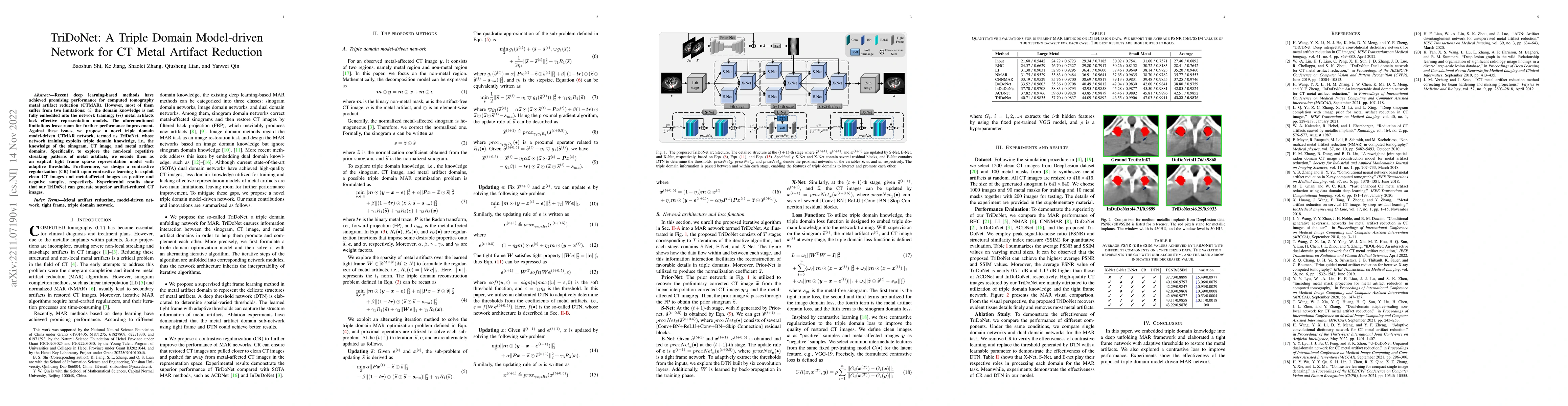 Thumbnail for TriDoNet: A Triple Domain Model-driven Network for CT Metal Artifact
  Reduction
