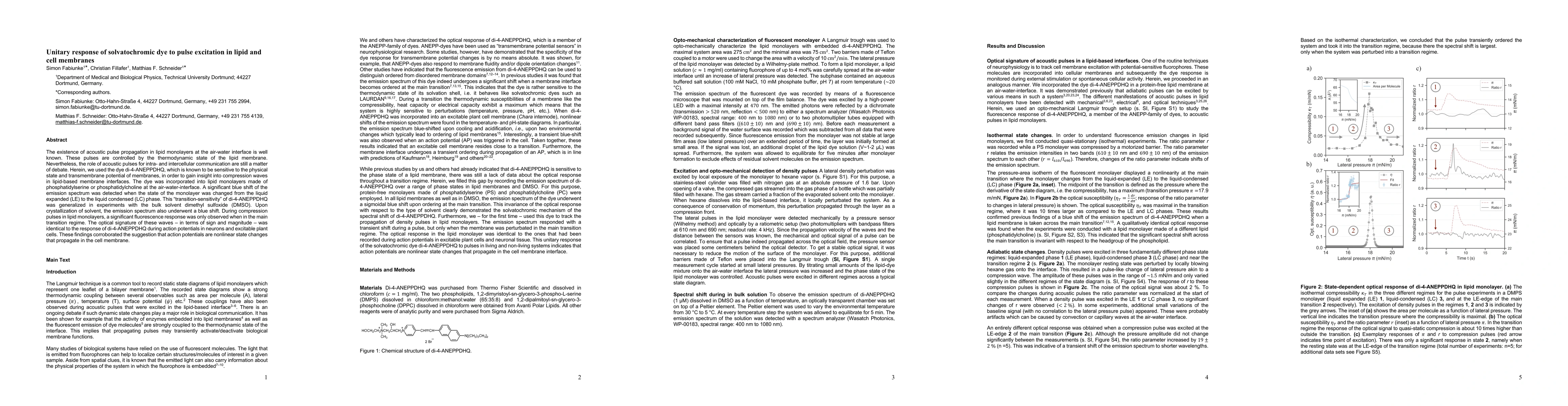 Thumbnail for Unitary response of solvatochromic dye to pulse excitation in lipid and
  cell membranes