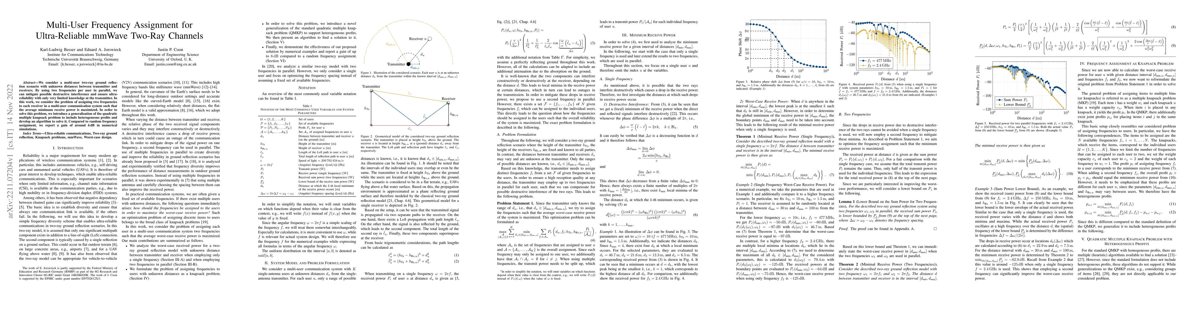 Thumbnail for Multi-User Frequency Assignment for Ultra-Reliable mmWave Two-Ray
  Channels
