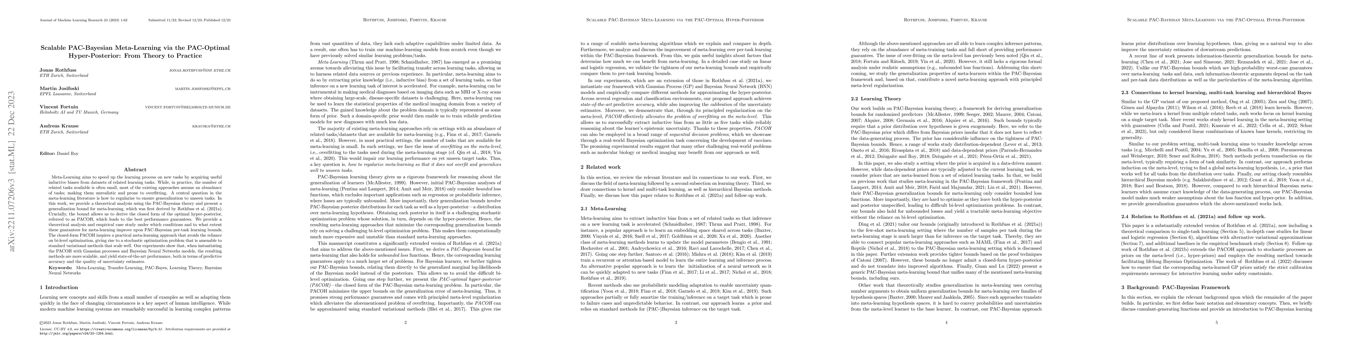 Thumbnail for Scalable PAC-Bayesian Meta-Learning via the PAC-Optimal Hyper-Posterior:
  From Theory to Practice