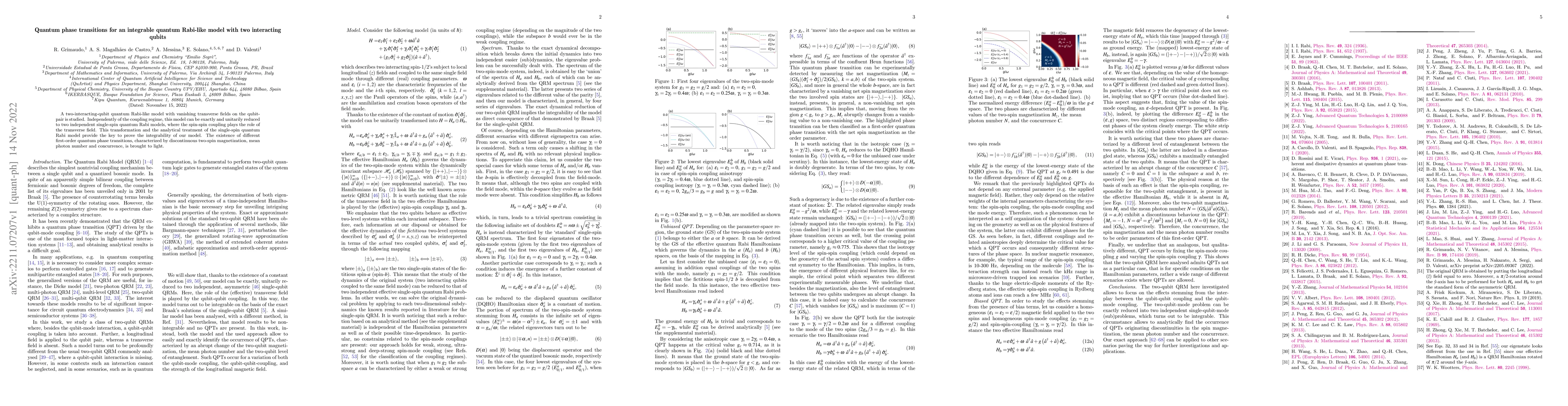 Thumbnail for Quantum phase transitions for an integrable quantum Rabi-like model with
  two interacting qubits
