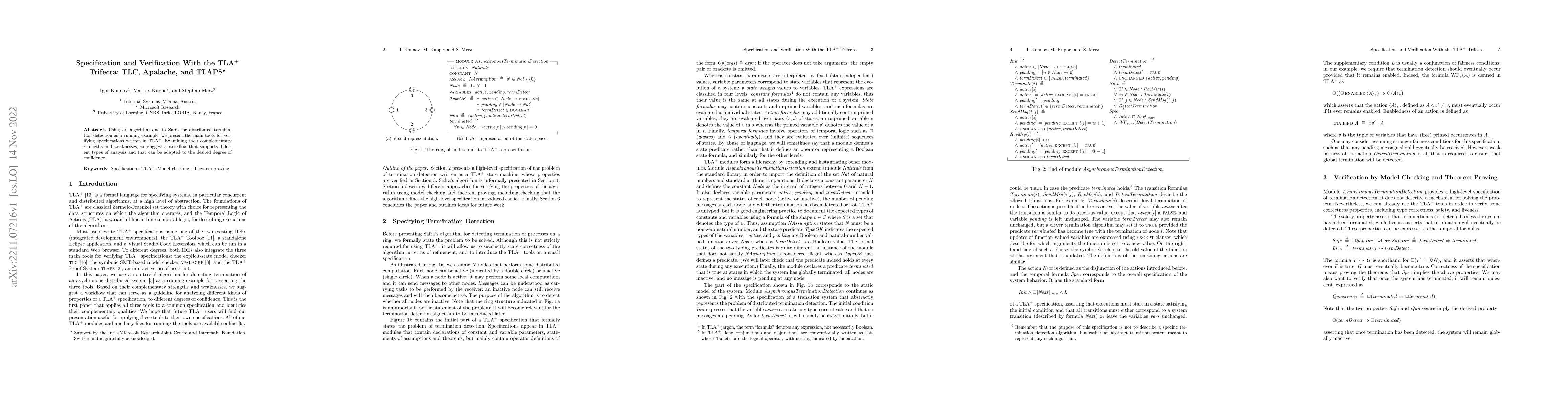 Thumbnail for Specification and Verification with the TLA+ Trifecta: TLC, Apalache,
  and TLAPS