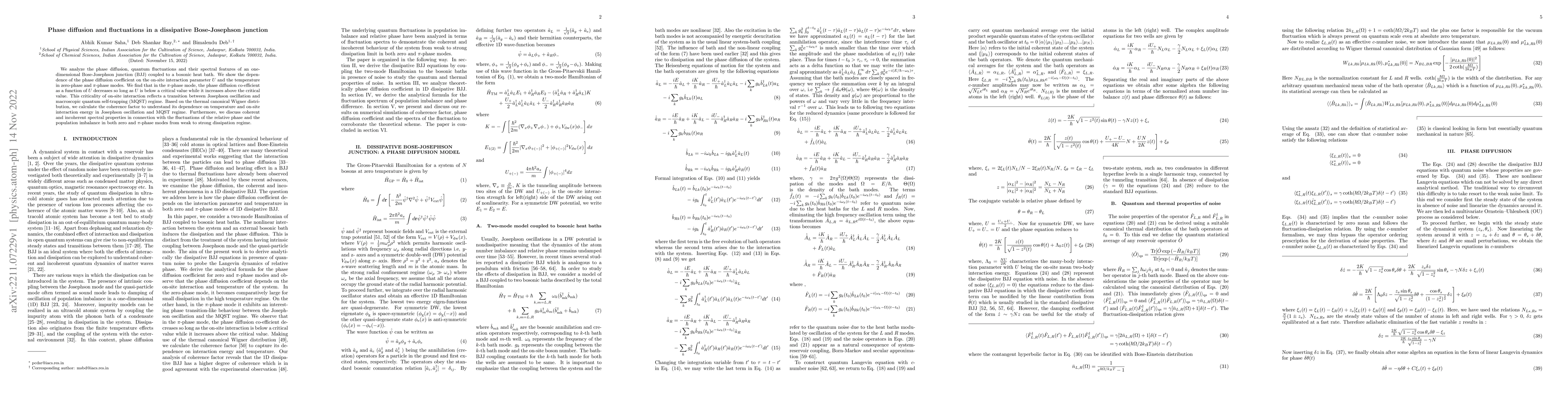 Thumbnail for Phase diffusion and fluctuations in a dissipative Bose-Josephson
  junction