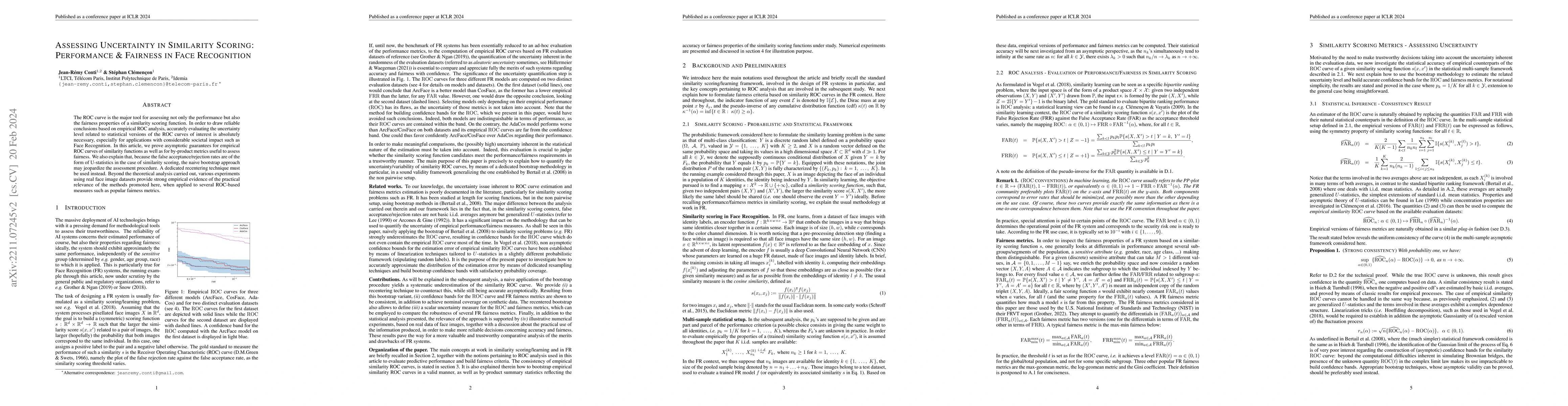 Thumbnail for Assessing Uncertainty in Similarity Scoring: Performance & Fairness in
  Face Recognition