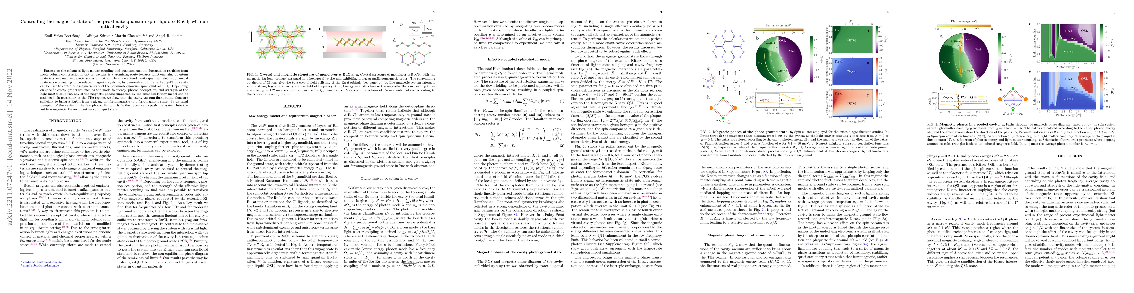Thumbnail for Controlling the magnetic state of the proximate quantum spin liquid
  $\alpha$-RuCl$_3$ with an optical cavity