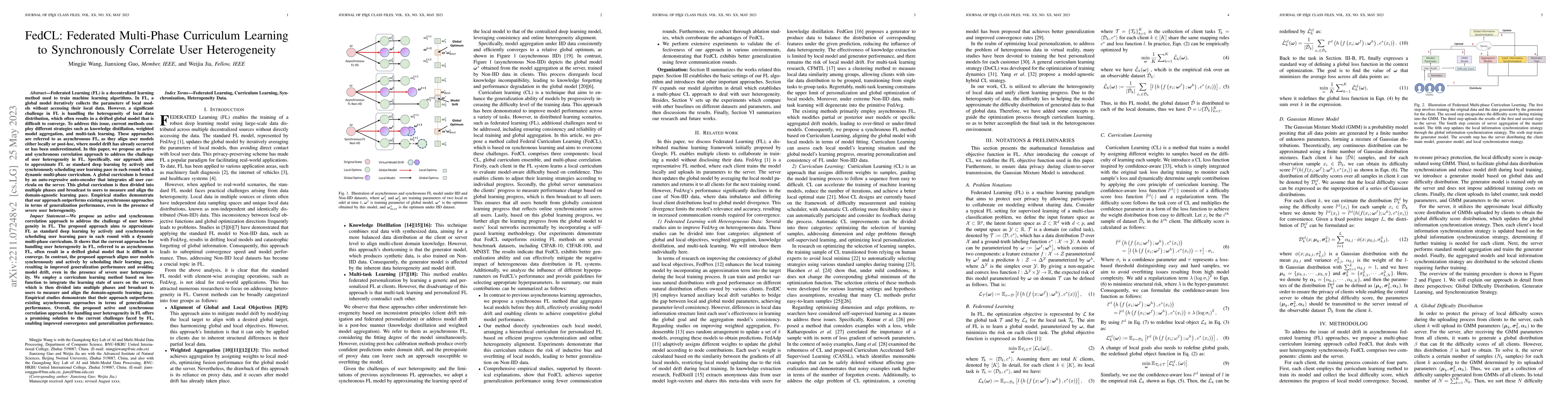 Thumbnail for FedCL: Federated Multi-Phase Curriculum Learning to Synchronously
  Correlate User Heterogeneity
