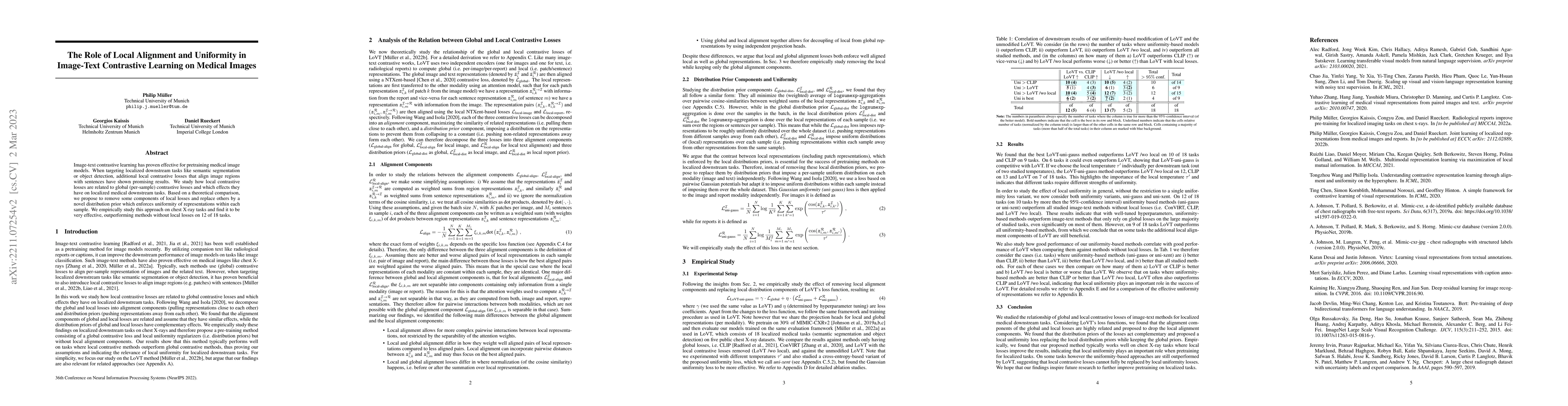 Thumbnail for The Role of Local Alignment and Uniformity in Image-Text Contrastive
  Learning on Medical Images