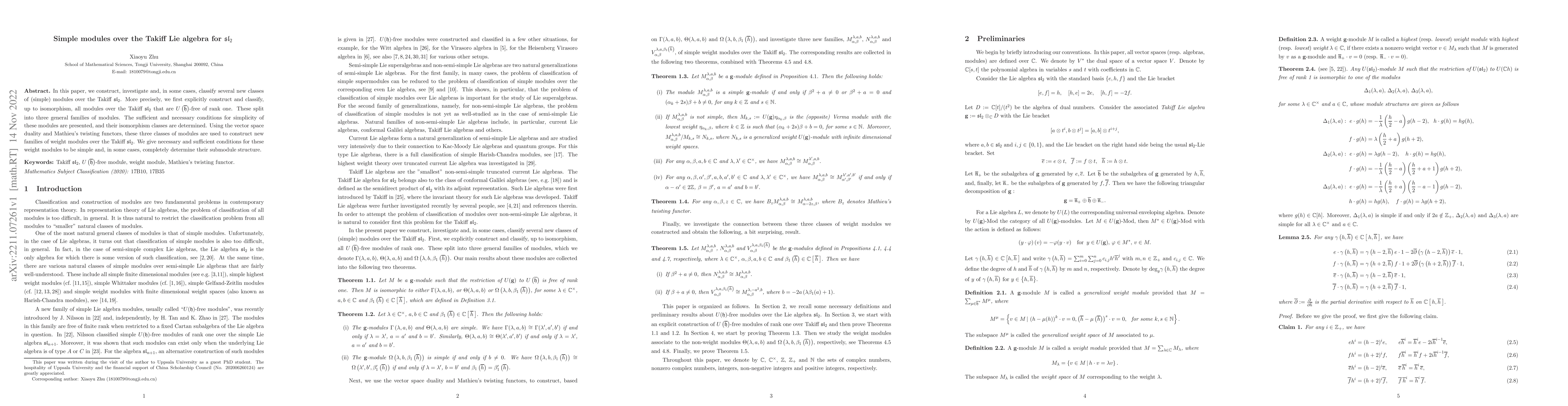 Thumbnail for Simple modules over the Takiff Lie algebra for $\mathfrak{sl}_{2}$