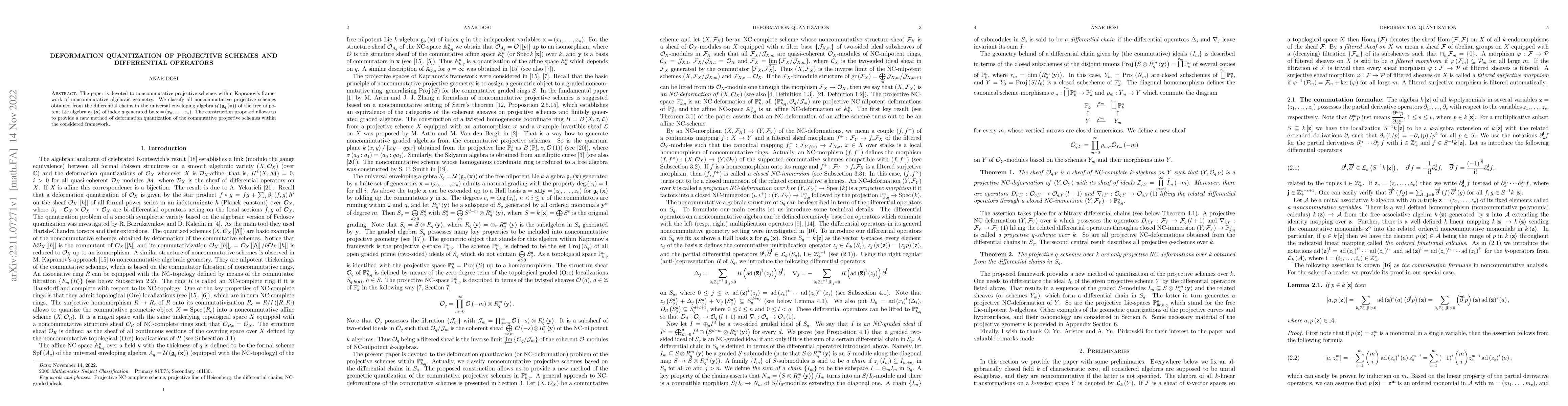 Thumbnail for Deformation quantization of projective schemes and differential
  operators