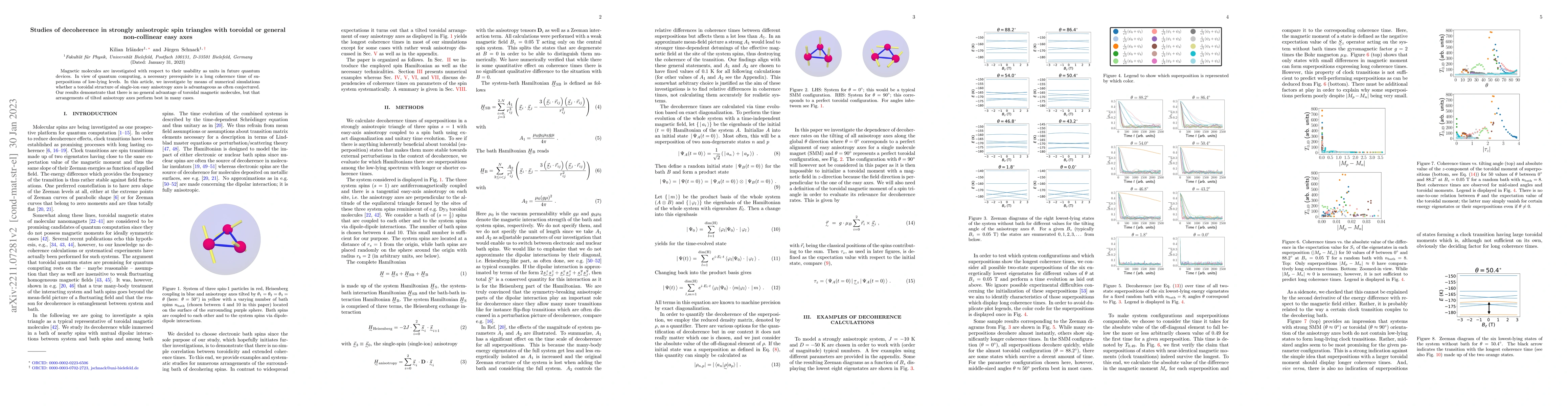 Thumbnail for Studies of decoherence in strongly anisotropic spin triangles with
  toroidal or general non-collinear easy axes