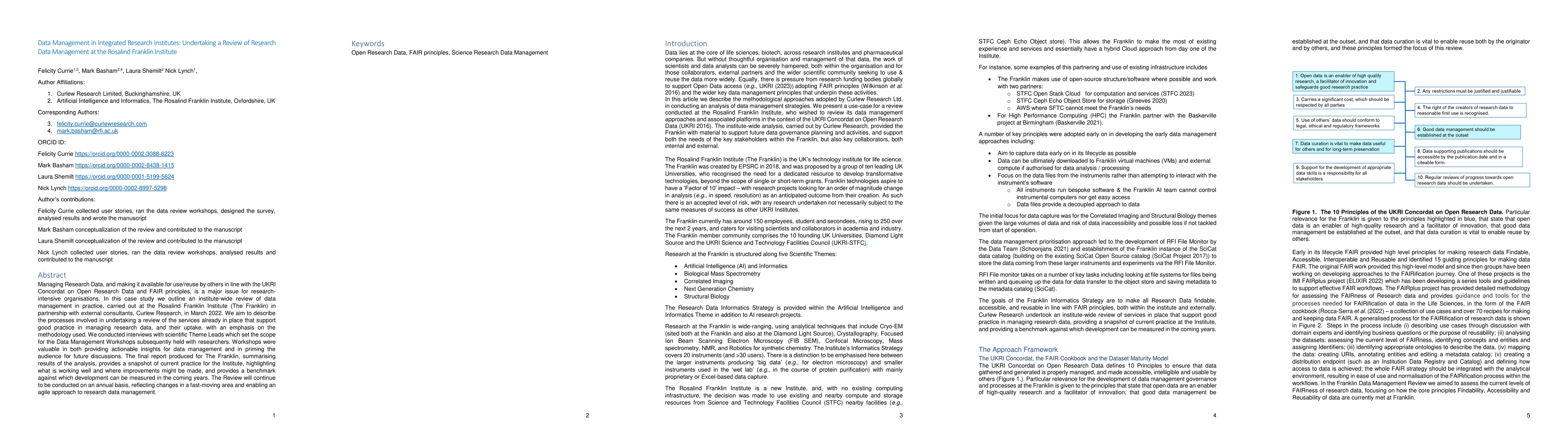 Thumbnail for Data Management in Integrated Research Institutes: Undertaking a Review
  of Research Data Management at the Rosalind Franklin Institute