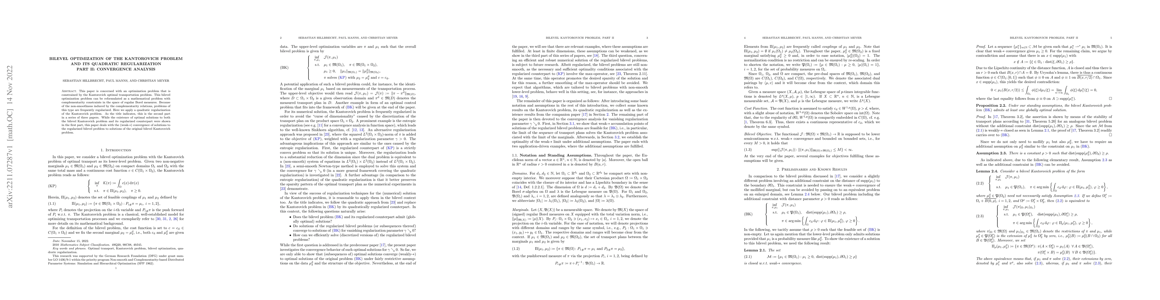 Thumbnail for Bilevel Optimization of the Kantorovich Problem and its Quadratic
  Regularization Part II: Convergence Analysis