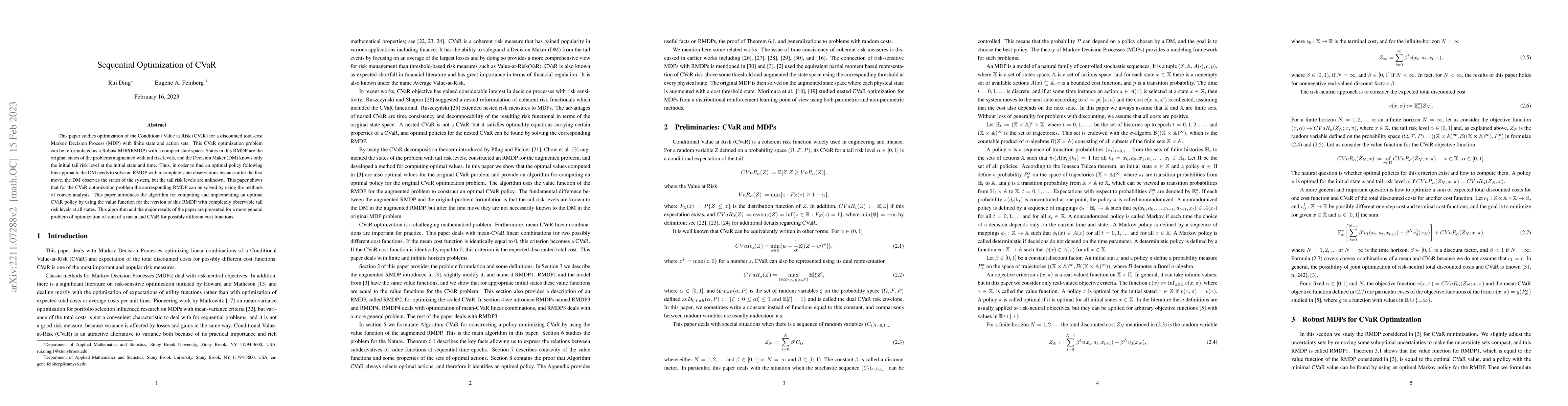 Thumbnail for Sequential Optimization of CVaR