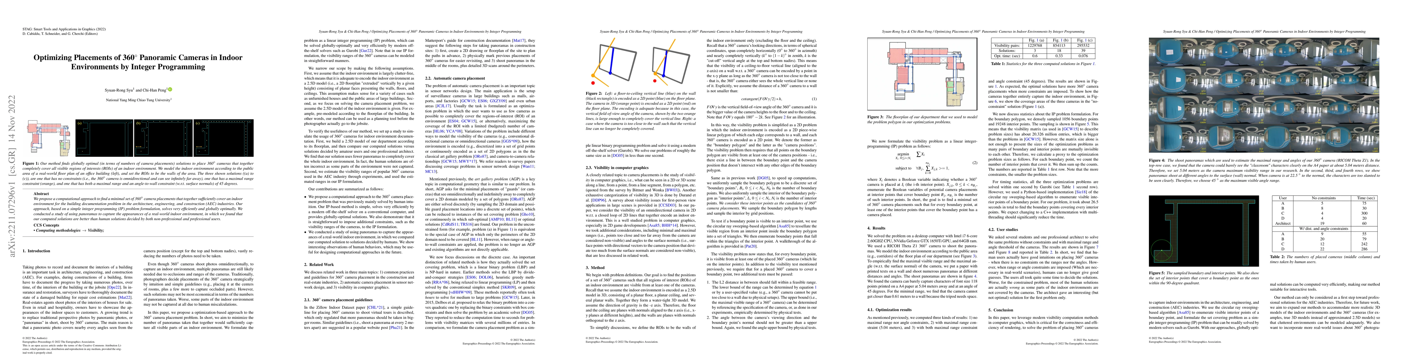 Thumbnail for Optimizing Placements of 360-degree Panoramic Cameras in Indoor
  Environments by Integer Programming