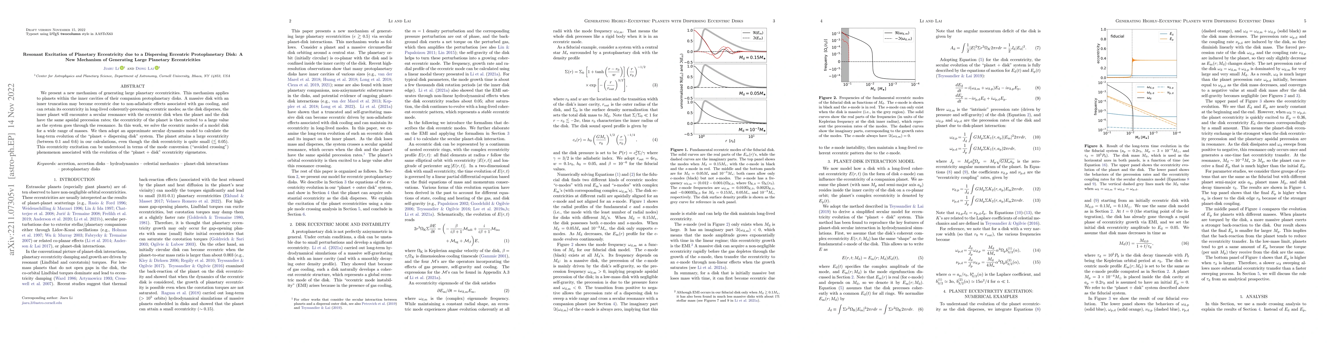 Thumbnail for Resonant Excitation of Planetary Eccentricity due to a Dispersing
  Eccentric Protoplanetary Disk: A New Mechanism of Generating Large Planetary
  Eccentricities