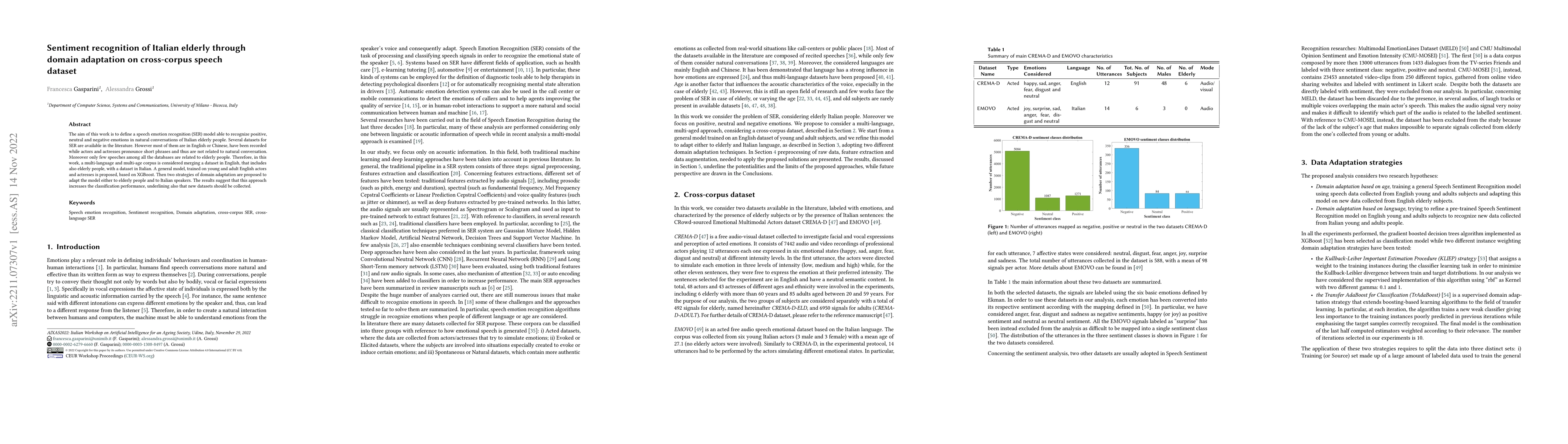 Thumbnail for Sentiment recognition of Italian elderly through domain adaptation on
  cross-corpus speech dataset