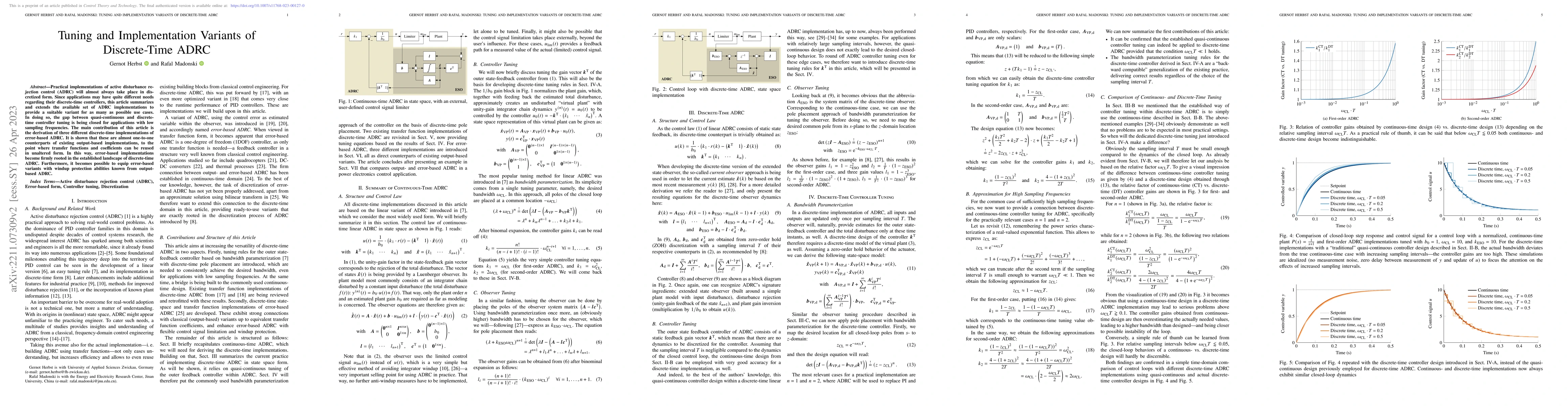 Thumbnail for Tuning and Implementation Variants of Discrete-Time ADRC