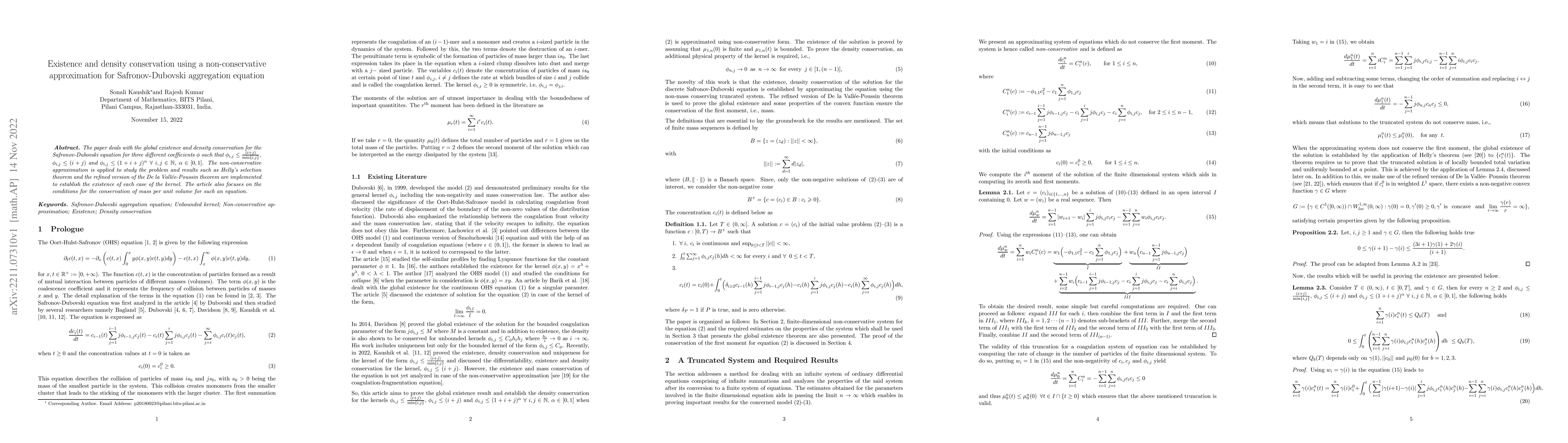 Thumbnail for Existence and density conservation using a non-conservative
  approximation for Safronov-Dubovski aggregation equation