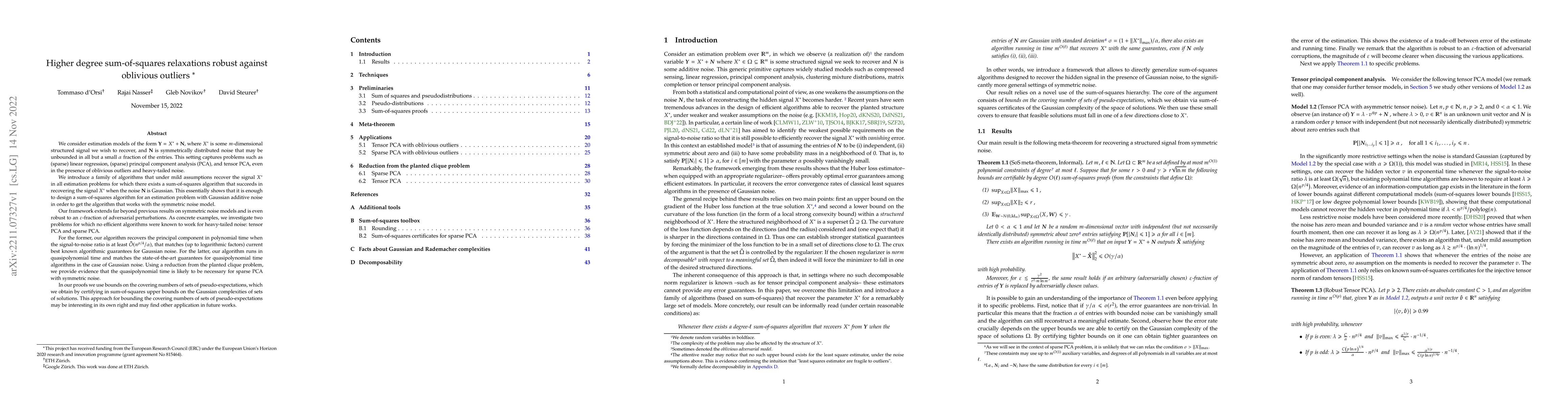 Thumbnail for Higher degree sum-of-squares relaxations robust against oblivious
  outliers