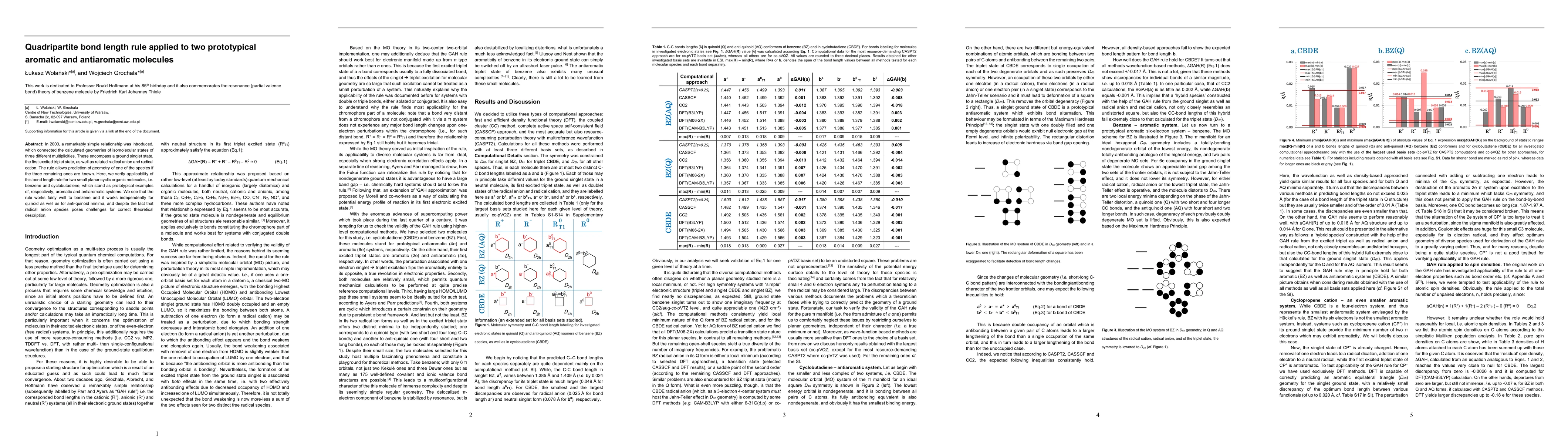 Thumbnail for Quadripartite bond length rule applied to two prototypical aromatic and
  antiaromatic molecules