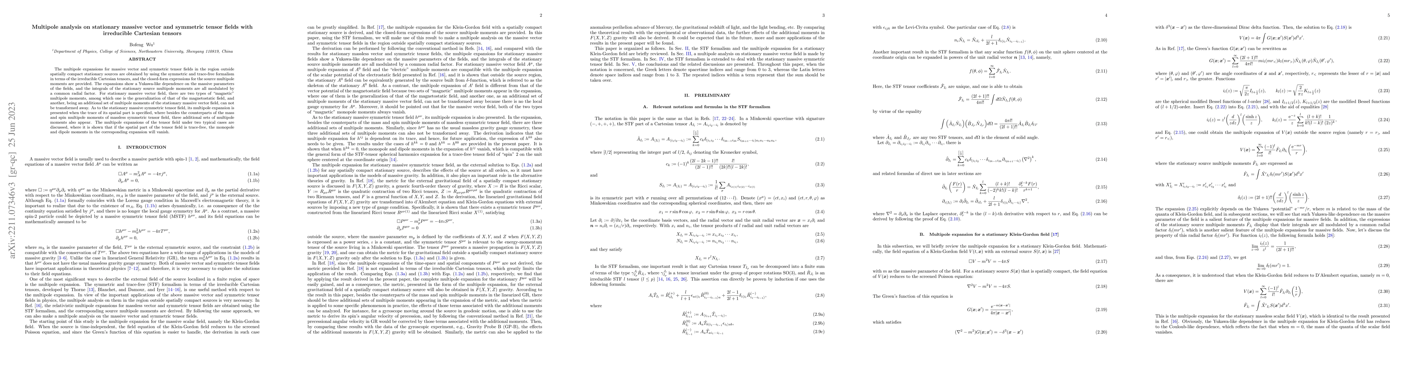 Thumbnail for Multipole analysis on stationary massive vector and symmetric tensor
  fields