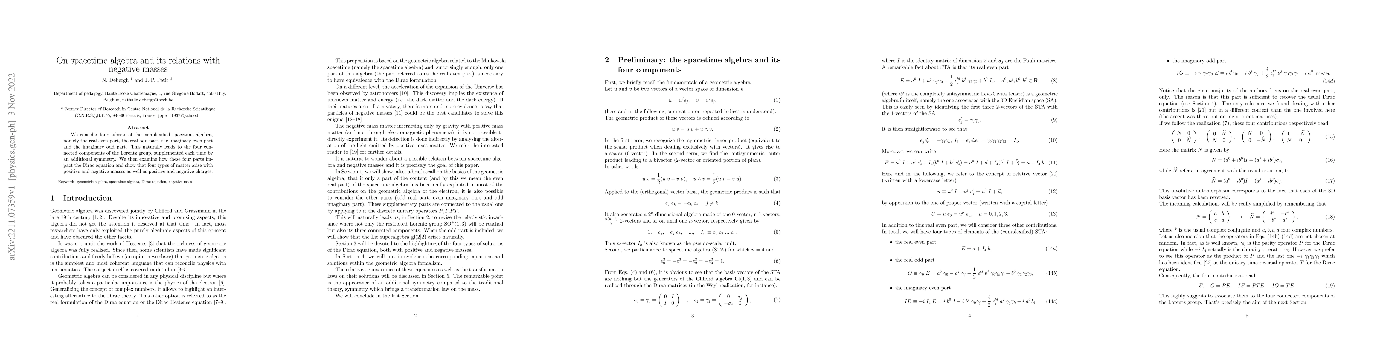 Thumbnail for On spacetime algebra and its relations with negative masses