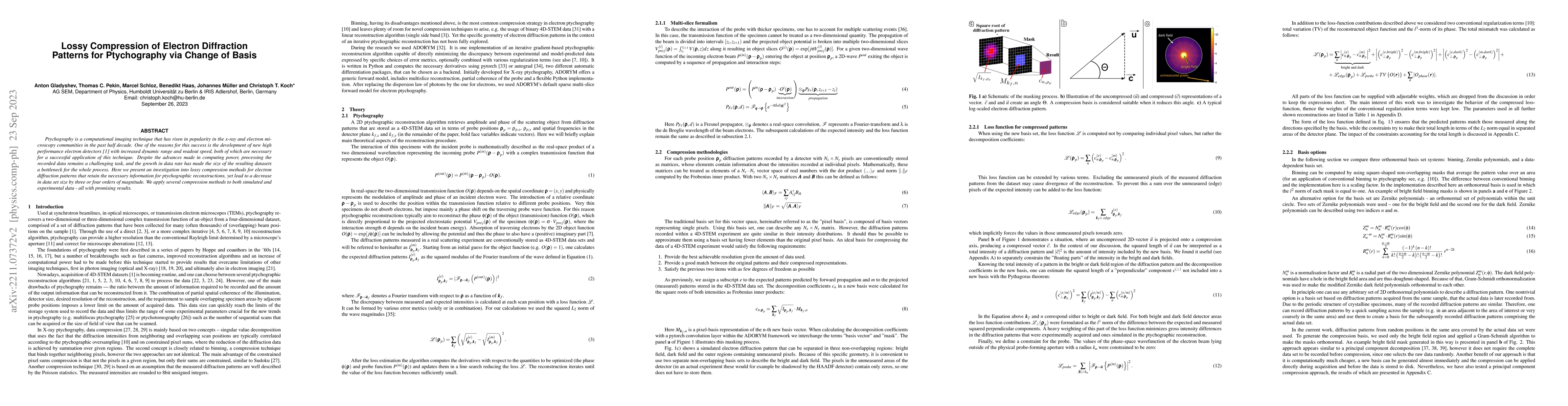 Thumbnail for Lossy Compression of Electron Diffraction Patterns for Ptychography via
  Change of Basis