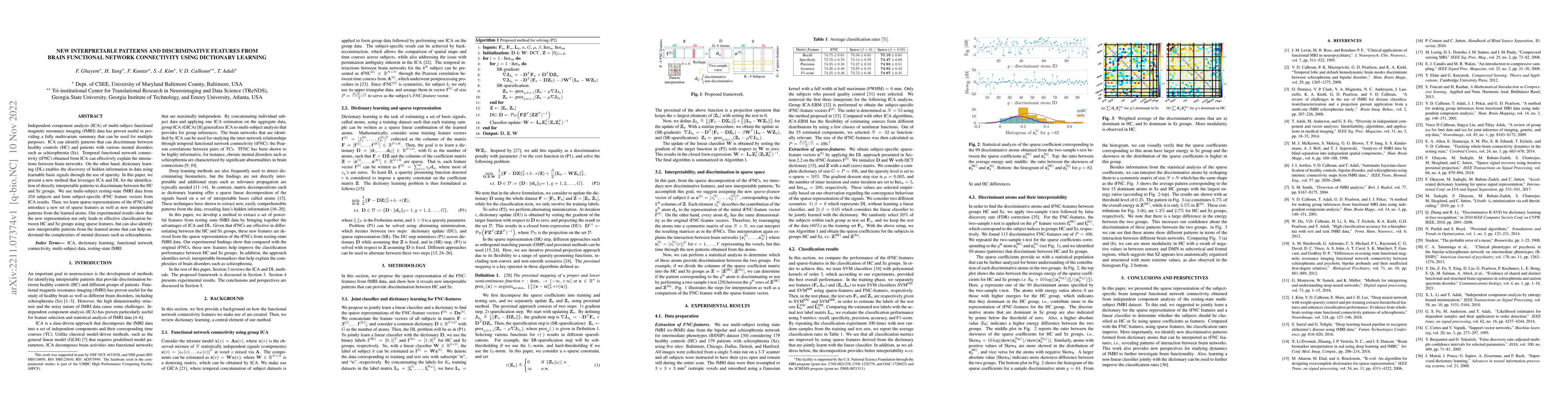 Thumbnail for New Interpretable Patterns and Discriminative Features from Brain
  Functional Network Connectivity Using Dictionary Learning