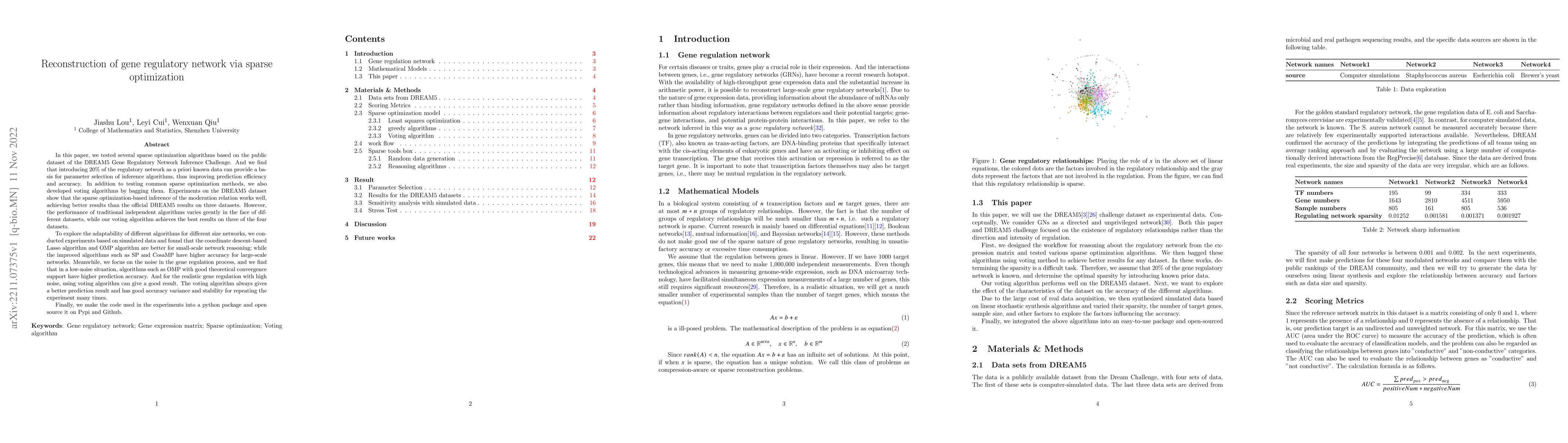 Thumbnail for Reconstruction of gene regulatory network via sparse optimization