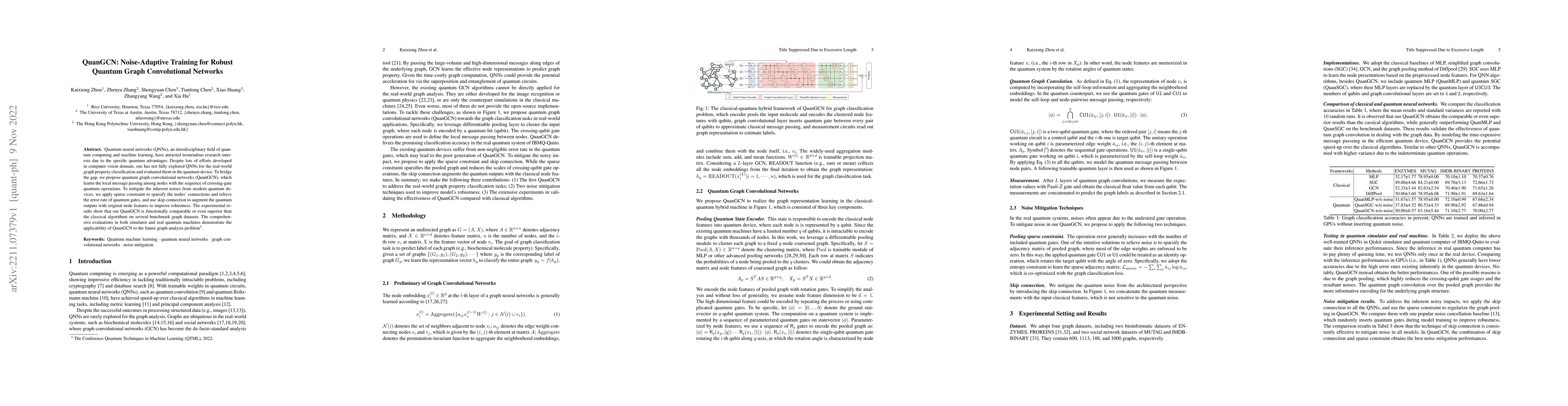 Thumbnail for QuanGCN: Noise-Adaptive Training for Robust Quantum Graph Convolutional
  Networks