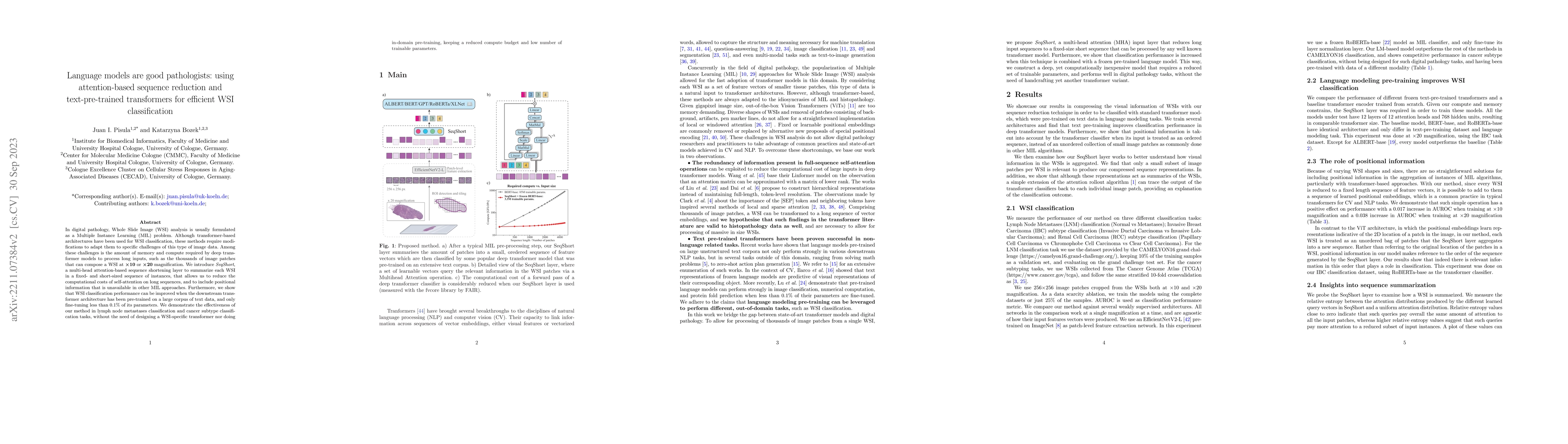 Thumbnail for Language models are good pathologists: using attention-based sequence
  reduction and text-pretrained transformers for efficient WSI classification