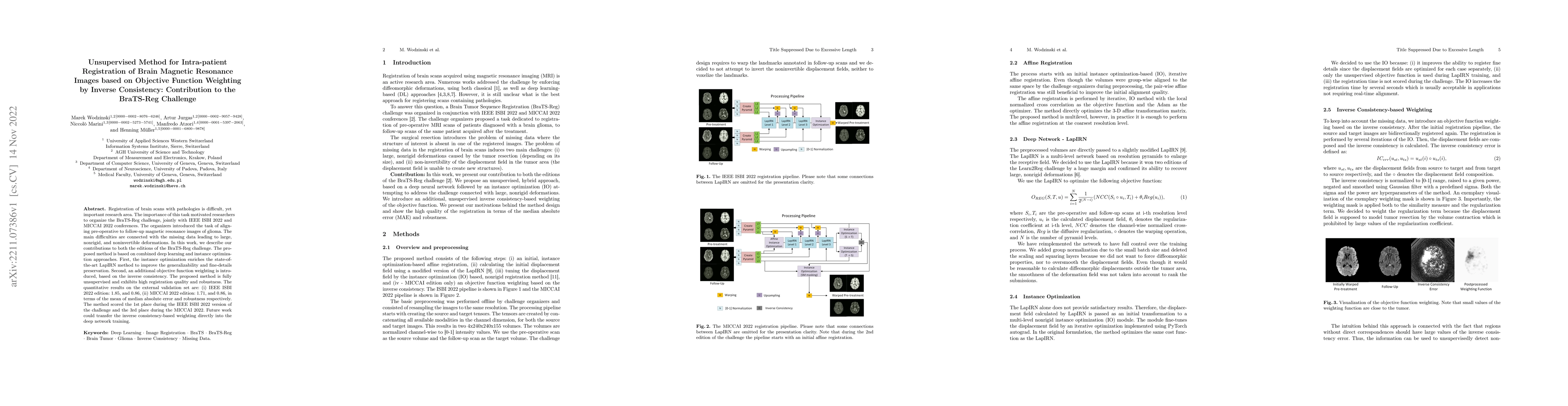 Thumbnail for Unsupervised Method for Intra-patient Registration of Brain Magnetic
  Resonance Images based on Objective Function Weighting by Inverse
  Consistency: Contribution to the BraTS-Reg Challenge
