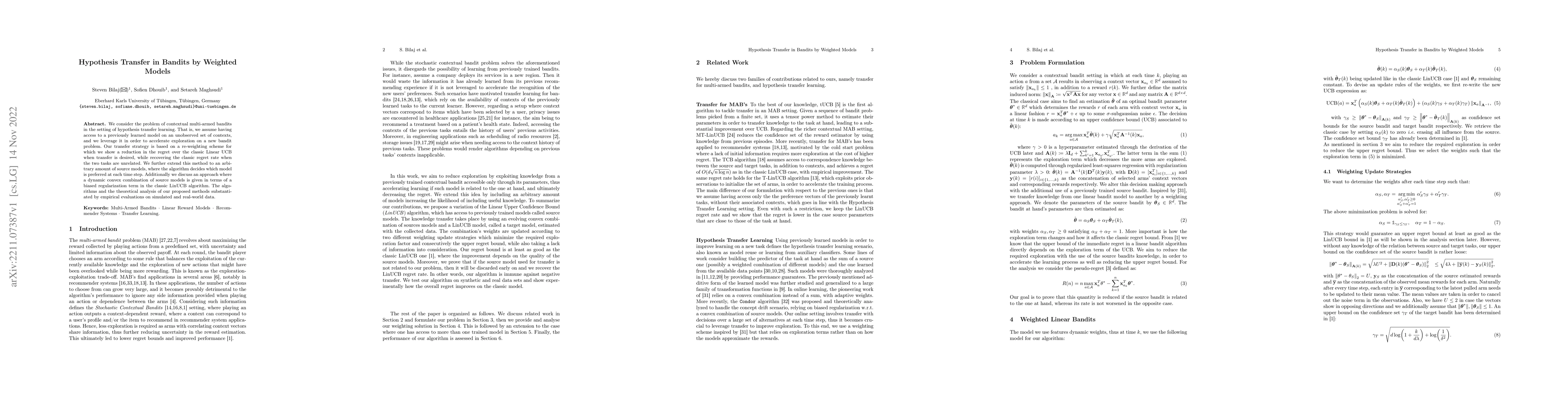 Thumbnail for Hypothesis Transfer in Bandits by Weighted Models