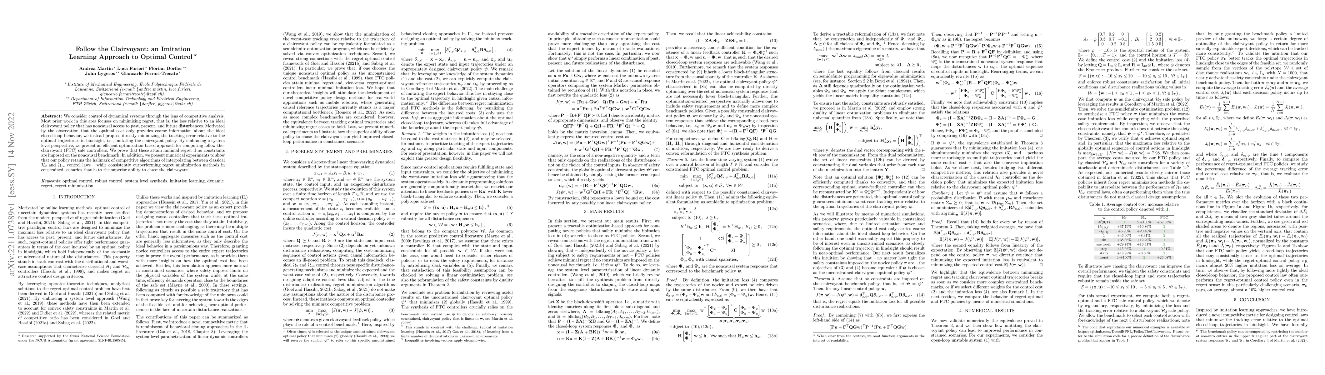 Thumbnail for Follow the Clairvoyant: an Imitation Learning Approach to Optimal
  Control