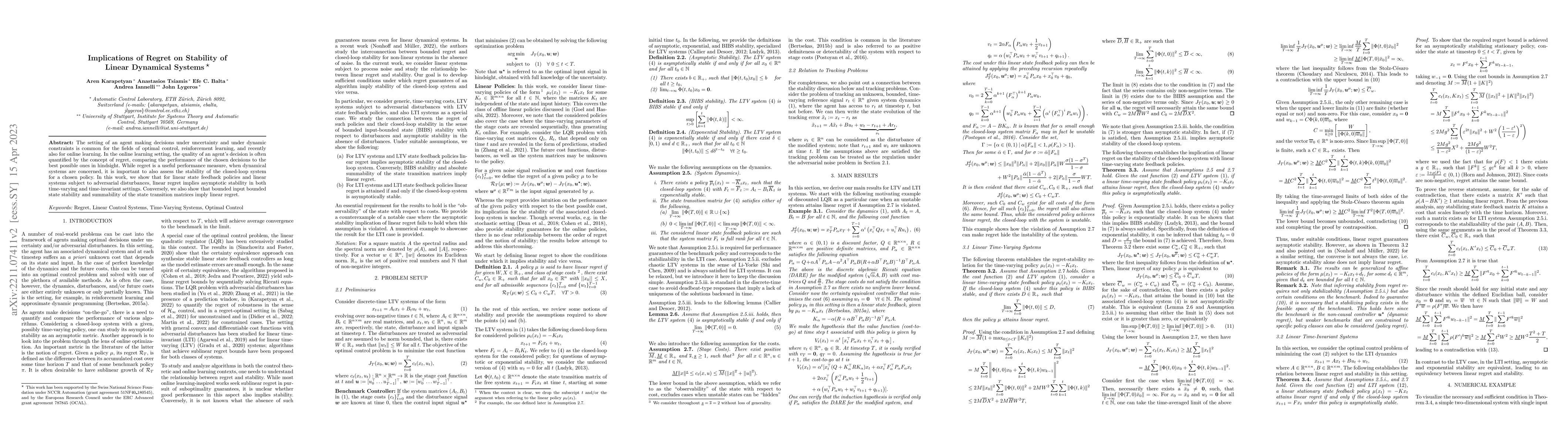 Thumbnail for Implications of Regret on Stability of Linear Dynamical Systems