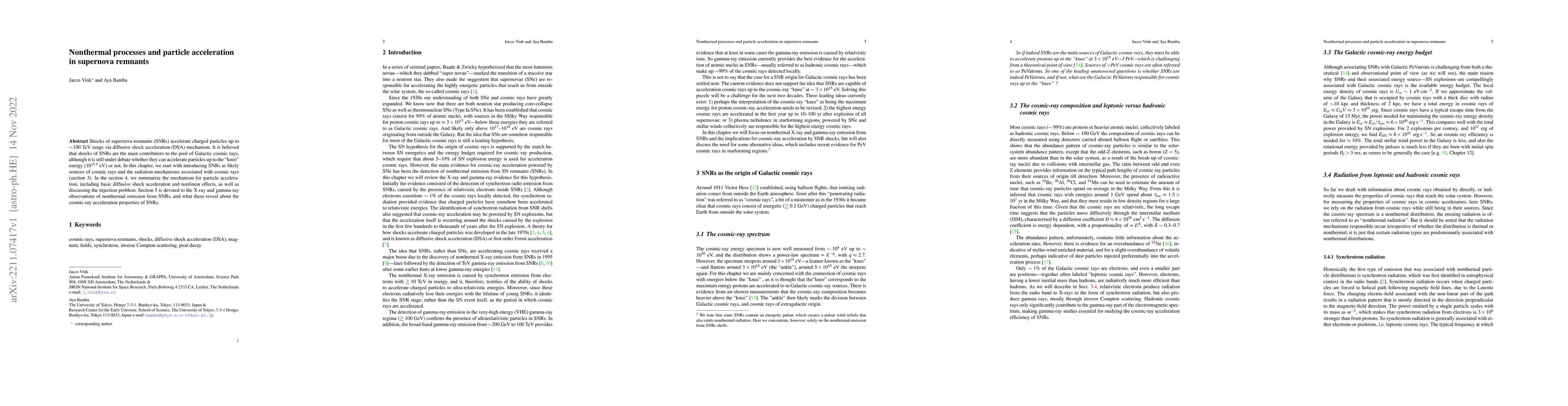 Thumbnail for Nonthermal processes and particle acceleration in supernova remnants