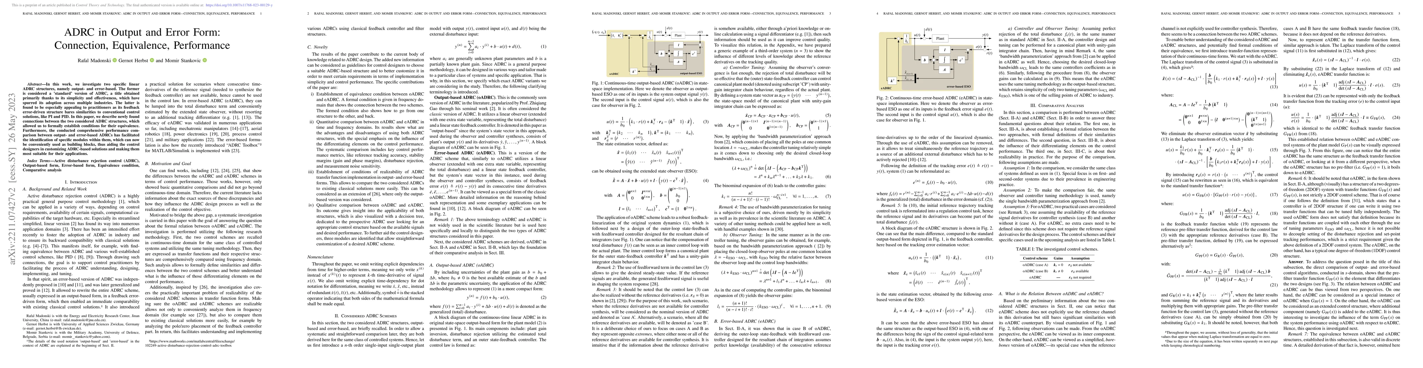 Thumbnail for ADRC in Output and Error Form: Connection, Equivalence, Performance