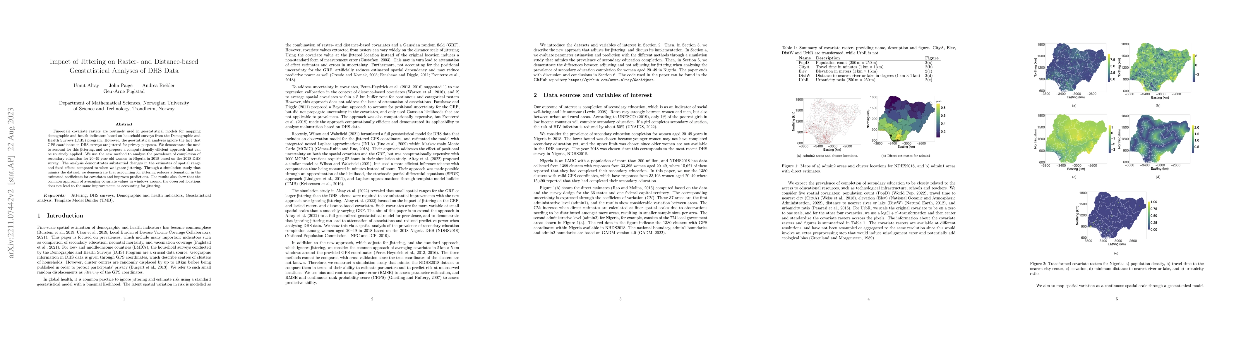 Thumbnail for Impact of Jittering on Raster- and Distance-based Geostatistical
  Analyses of DHS Data