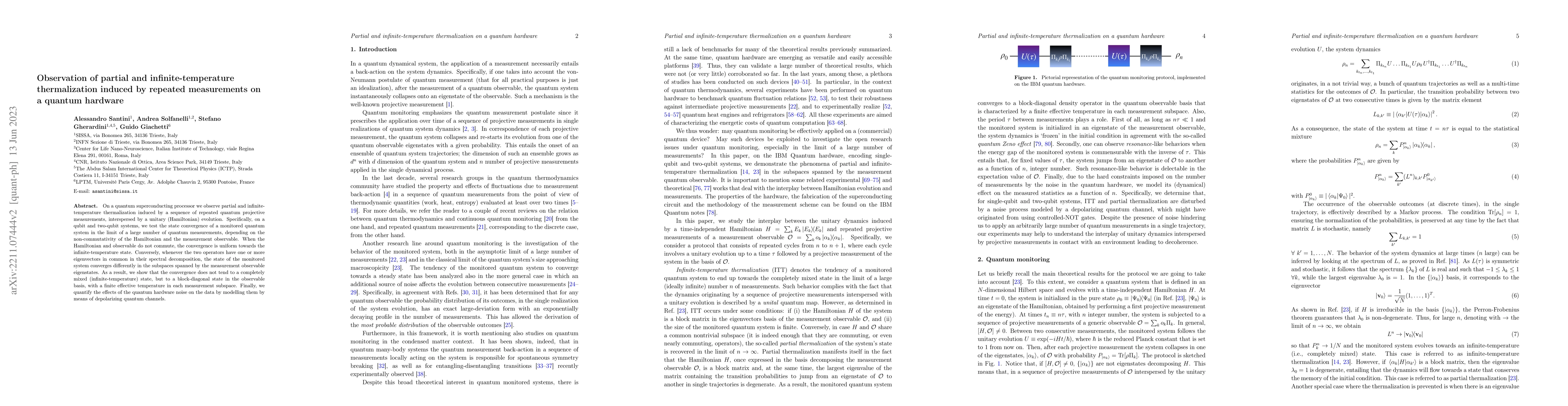 Thumbnail for Observation of partial and infinite-temperature thermalization induced
  by repeated measurements on a quantum hardware