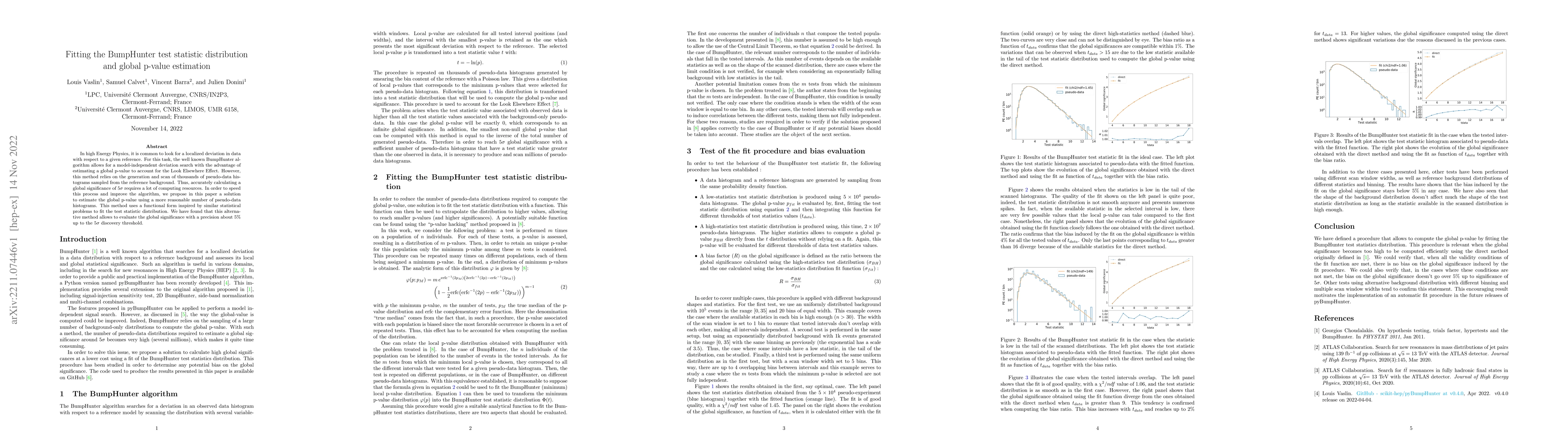 Thumbnail for Fitting the BumpHunter test statistic distribution and global p-value
  estimation
