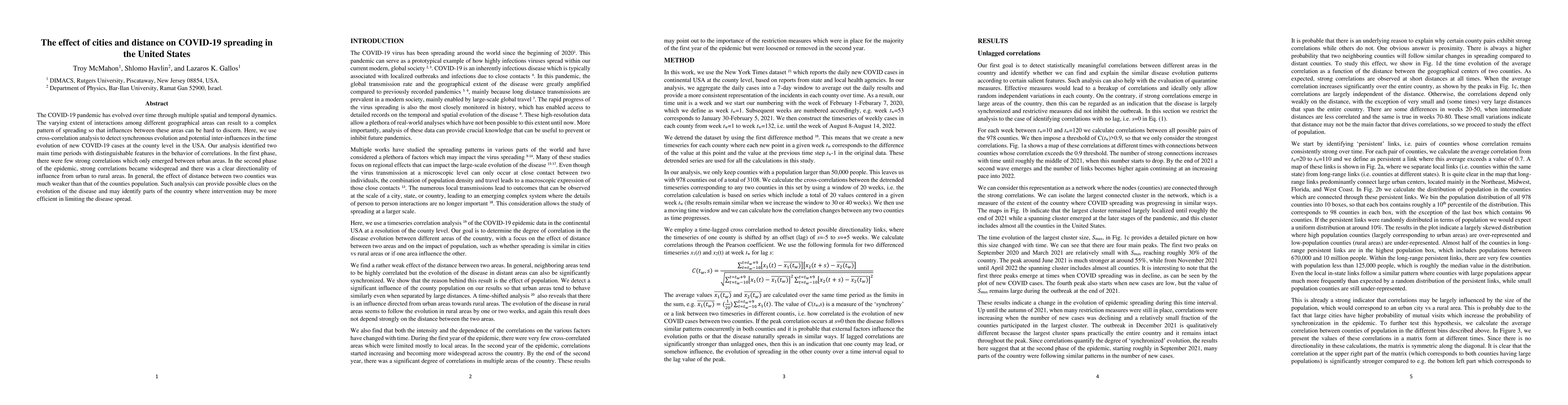 Thumbnail for The effect of cities and distance on COVID-19 spreading in the United
  States